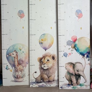 Kinder Messlatte, personalisier - Giraffe Heißluftballon, Löwe mit Luftballons, Elefant mit Luftballons, Geschenk zu Ostern, Geburt, Taufe