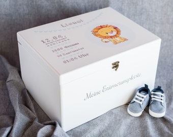 Memory box baby, big, gift baby birth, lion baby, reminder box, wooden box with birth dates, gift for birth