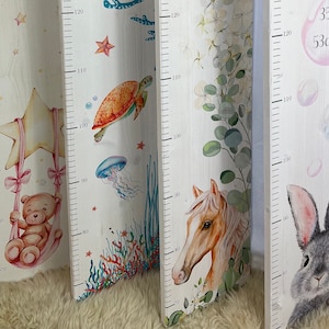 Kinder Messlatte, personalisiert,  70cm-160cm, Bär auf dem Stern, Teddy, Massivholz