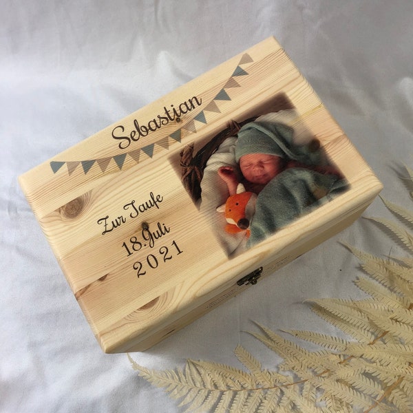 Memory box with photo, memory box with name, personalized, baby gift, baptism gift, birth gift