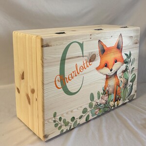 Caja de juguetes, caja de recuerdos zorro, personalizada con nombre y fecha de nacimiento, idea de regalo Pascua, varios animales