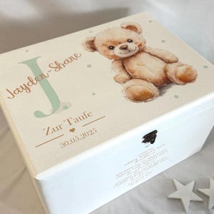 Caixa de lembranças de bebê branca, estrelas de urso, caixa de lembranças com datas de nascimento, presente para nascimento ou batizado