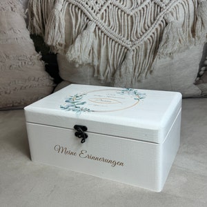 Communion memory box white, flower tendrils, wreath, floral, memory box with dates of birth, gift for birth, baptism or communion image 2