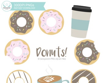 Clip Art Donuts & Coffee | 9 Breakfast Art PNGs | Digital Download