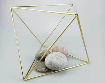 D8 coffee table decor, Geometric ornmaent, Brass octahedron, Table centerpiece, Midcentury modern art