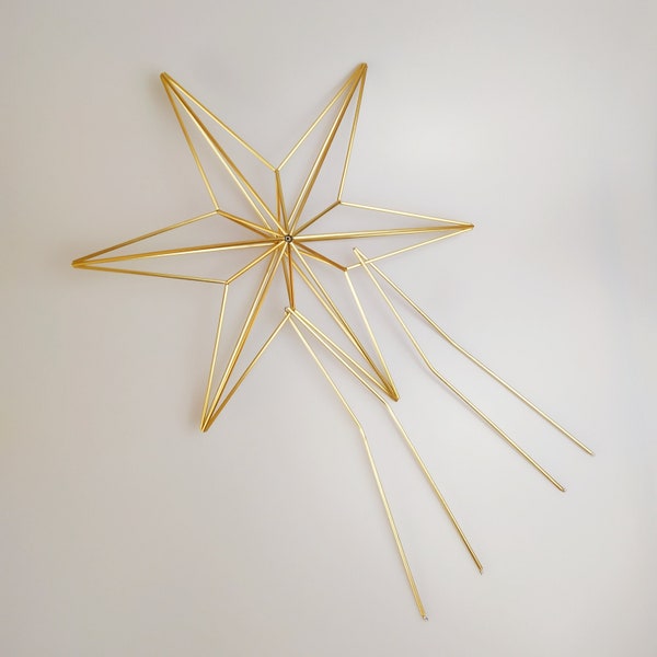 Gold star Christmas tree topper, Geometric metal star, 12.5 inch metal himmeli star, Traditional Christmas decor