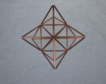 Kupfer Merkaba Ornament, Heilige Geometrie Dekor, 3D Stern Tetraeder, Himmeli Metallstern, spiritueller Meditation Akzent