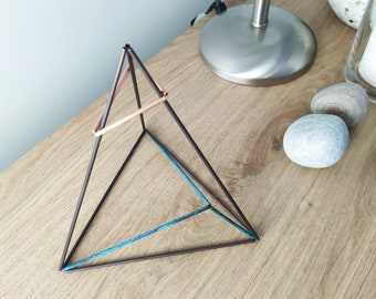 Abstract Copper Mountain Sculpture: Geometric Table Centerpiece
