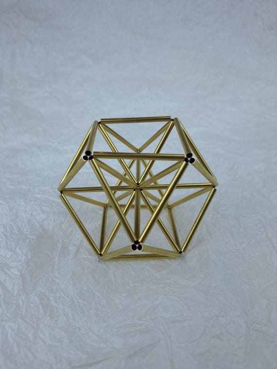 Sacred Geometry Brass Cuboctahedron, Minimalist Himmeli Ornament & Meditation Decor, Modern Altar Housewarming Gift
