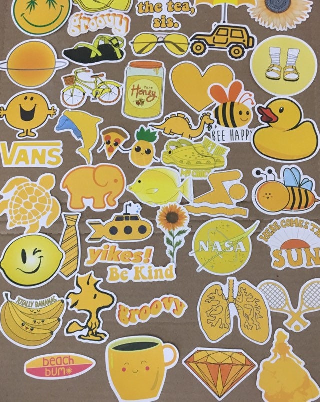Assorted Yellow Stickers Pack50 PcsLaptopWater Bottles | Etsy