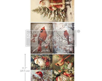 Pode incluir: Uma colagem de seis imagens com um cardeal vermelho, uma figura do Papai Noel e uma cena de inverno. As imagens estão dispostas em uma grade e medem 29,7 cm por 42 cm.