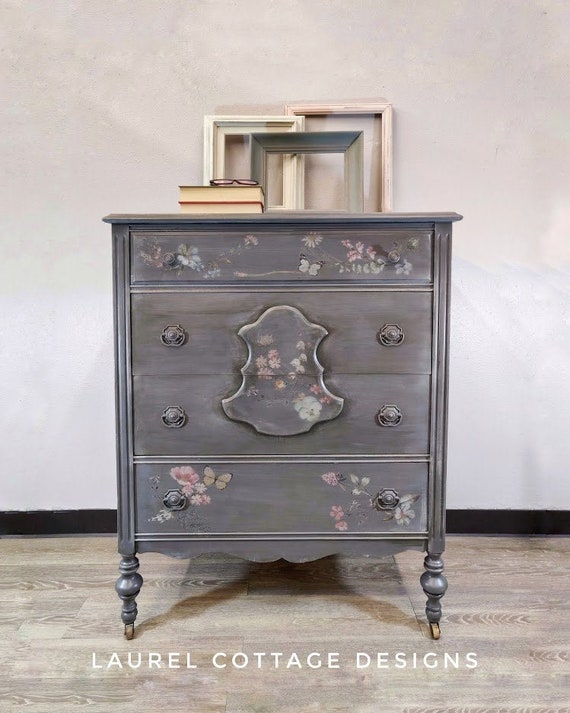 Gray Painted Dresser Vintage Farmhouse Shabby Chic Antique Etsy