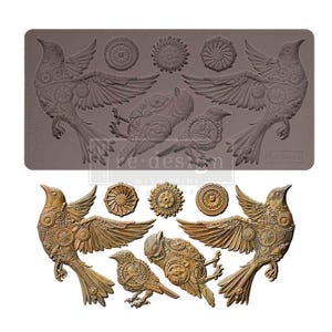 Gears of Flight Decor Mould Redesign with Prima Mechanical Birds Resin Clay Fondant Chocolate Steampunk DIY Vintage Industrial Gears