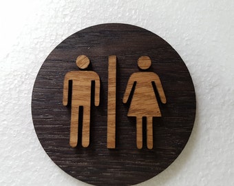 Toilettenschild aus Holz in Lasertechn.- Mann/Frau