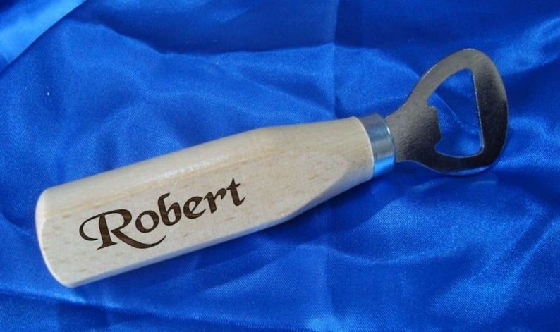 Bottle opener with wooden handle incl. fire engraving image 1