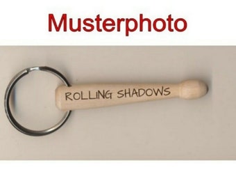 Drumstick keychain made of wood with individual fire engraving personalization