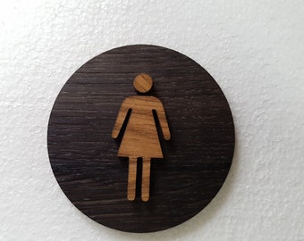 Toilettenschild aus Holz in Lasertechnik - Frau