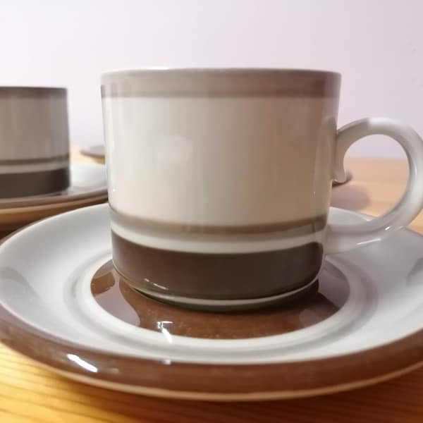 ARABIA FINLAND SETS! Arabia of Finland Pirtti espresso cup and saucer designed by Raija Uosikkinen modern 1970s  Scandinavian stoneware