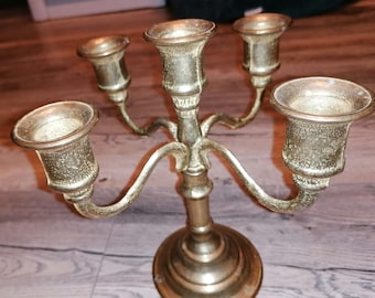 Classic Brass Candlestick Holder - 5-Arm Traditional Candelabra for Elegant Home Decor.