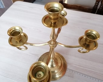 Vintage Brass Candelabra - Elegant Five-Arm Candle Holder for Tabletop Display. 24 cm tall.