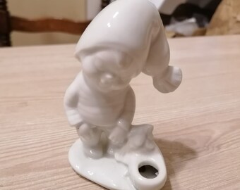 Porte-bougeoir figurine lutin vintage suédois, peut contenir 1 bougeoirs, bougeoir lutin de Noël blanc en céramique