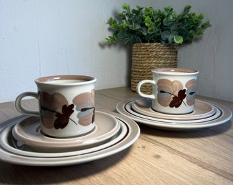 Arabia of Finland Koralli Series Ceramic Coffee Cups and Saucers Set, Vintage Floral Design