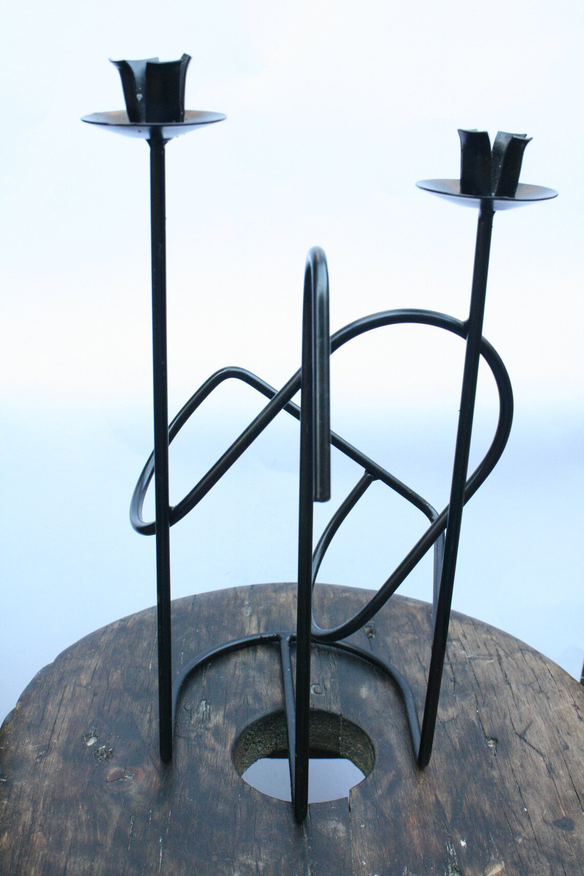 Black Metal Candle Holder Mid Century Handmade Abstract Etsy