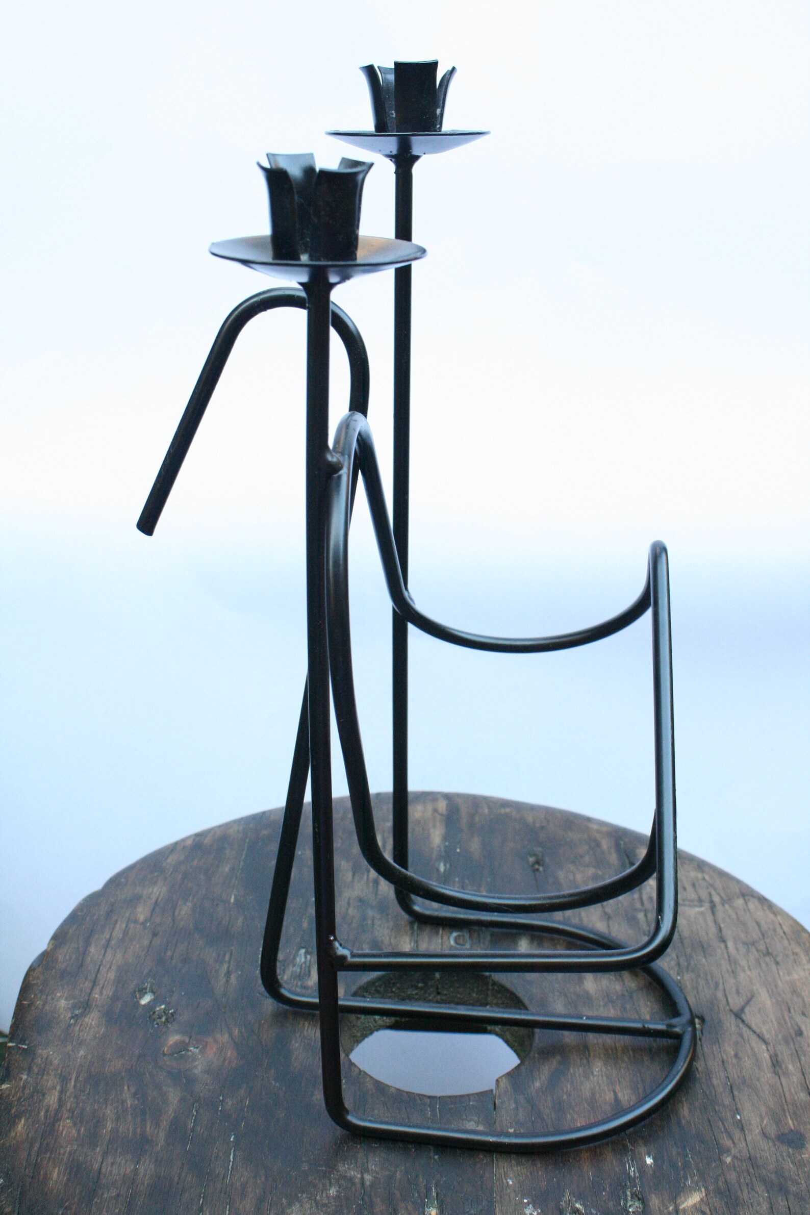 Black Metal Candle Holder Mid Century Handmade Abstract Etsy