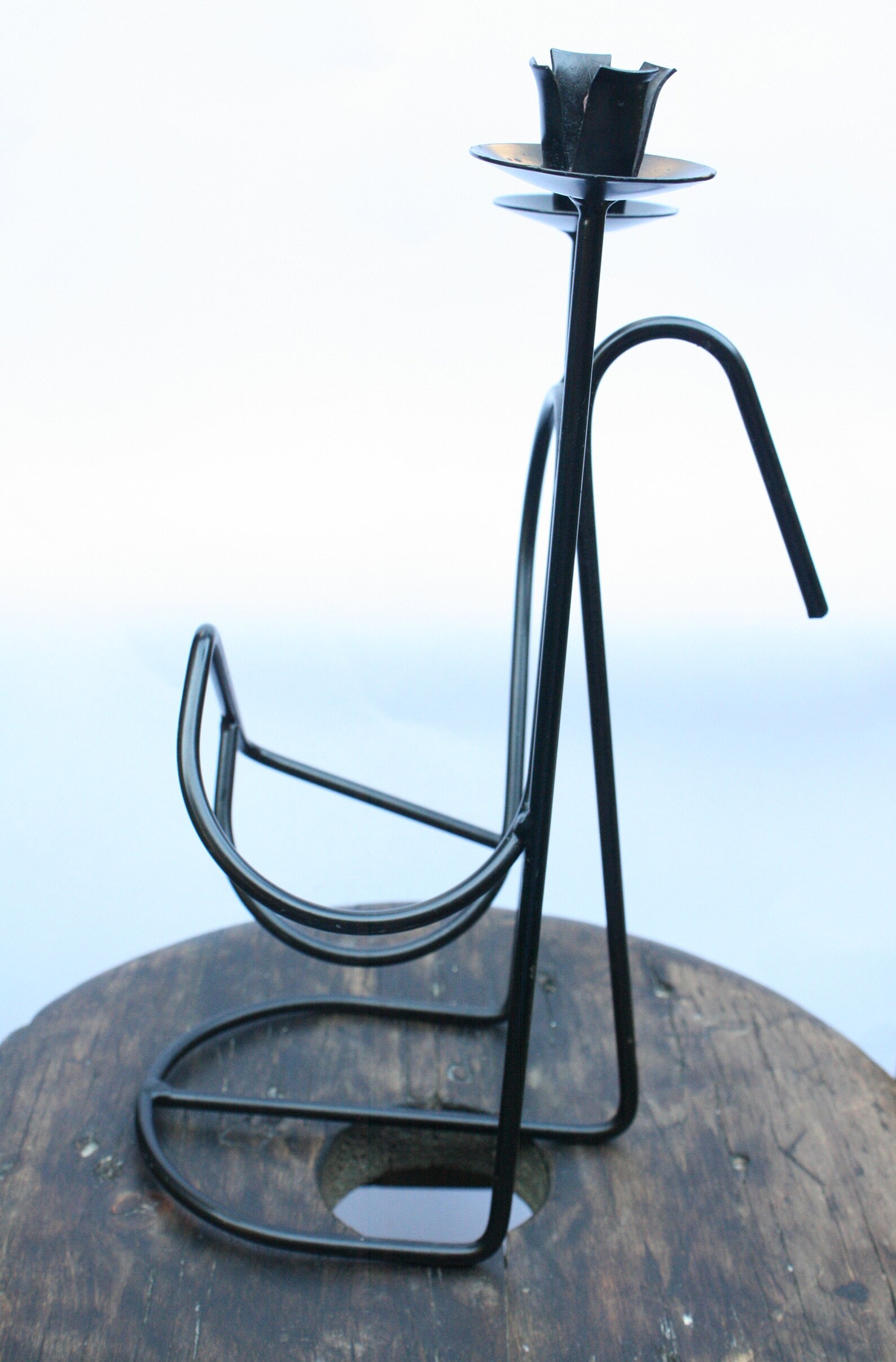 Black Metal Candle Holder Mid Century Handmade Abstract Etsy