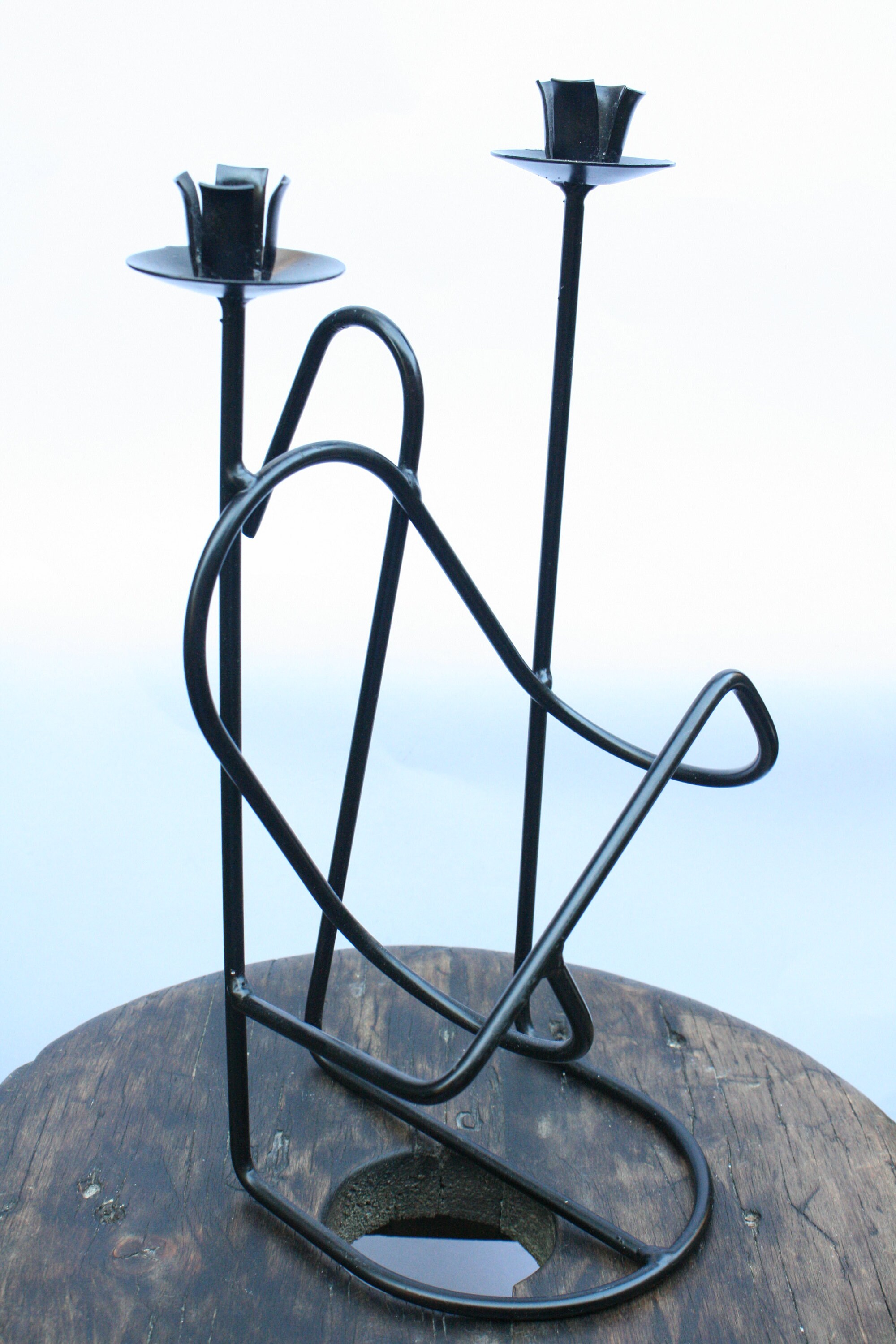Black Metal Candle Holder Mid Century Handmade Abstract Etsy