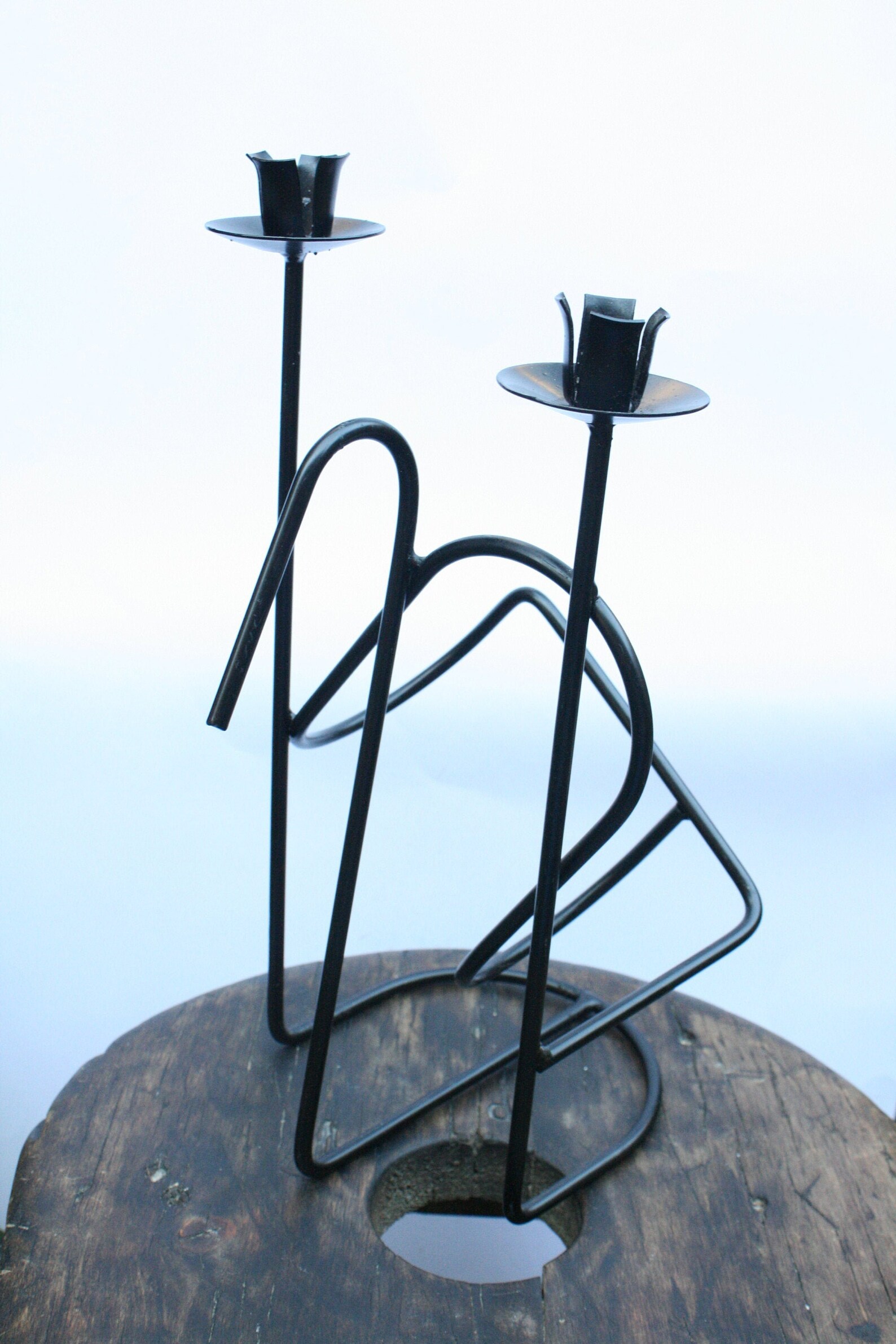 Black Metal Candle Holder Mid Century Handmade Abstract Etsy