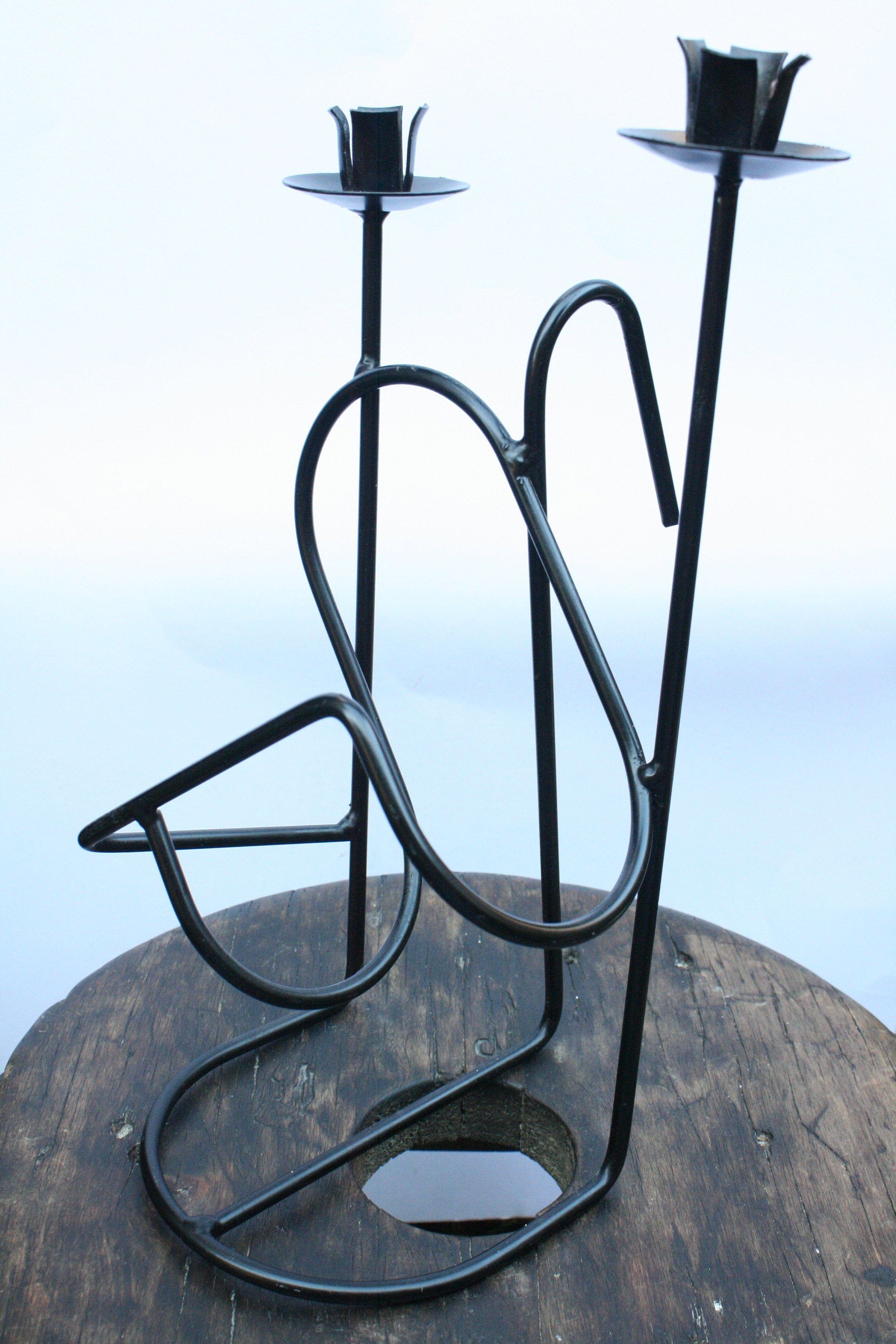 Black metal candle holder mid century handmade abstract Etsy