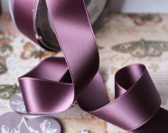 1 m finest satin ribbon doubleface 25 mm LILA prune 456 cut to size washable ironable SATIN LUXE from Switzerland