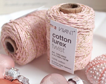 0,11Euro/Meter 50 m Baker's Yarn Cotton Bakers Twine Cotton LUREX Candy pink gold pink Spool Cotton Cord Decocord DIY Scrapbooking