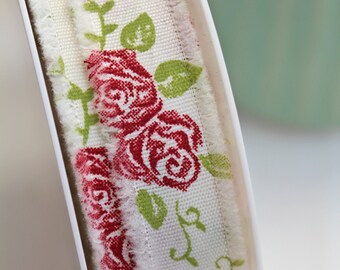 1€//m süßes Band grün waschbar 18mm Blumen Ornament Schleifenband nähen Dekoband