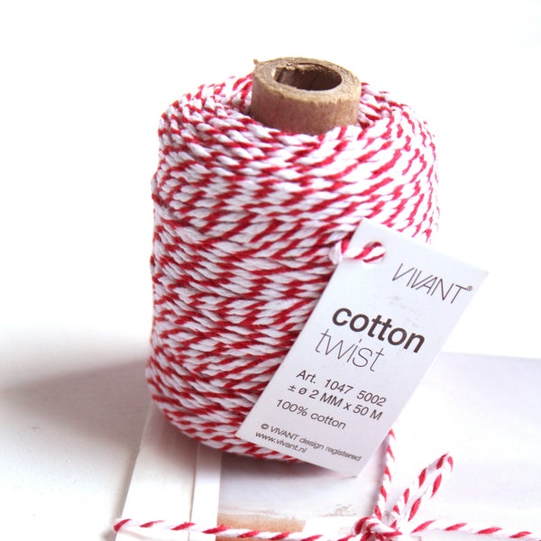 0,09 Euro/m  50m Baumwollkordel Zuckerstange ! Rot Weiß Cotton Twist Cord Candy Cane Bäckergarn Bakers Twine red white von Vivant