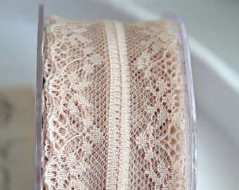 1m feinste Spitzenborte 4cm breit cappuccino creme beige Lace waschbar Spitze Vintagespitze VSP Dekoband im Zuschnitt