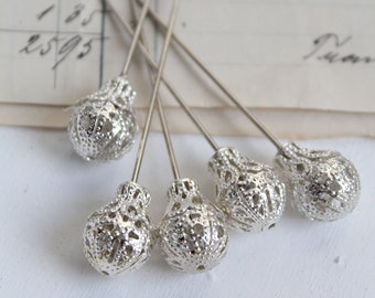 0,40EUR/St 5 Dekonadeln Ø10mm silber Rosennadel Stecknadel 5,5cm | Corsage Pins | Headpin | Silver Pin | DIY Wedding | Floral Supply