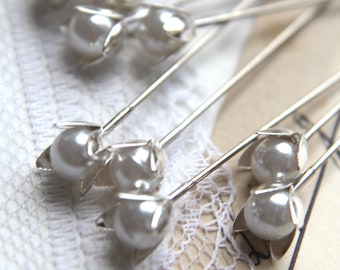 0,28EUR/St  10 Rosennadel weiß silber Blumen - Kelch Perlennadeln Ø0,8cm | Corsage Pins | Headpin | DIY Wedding | Floral Supply BWS