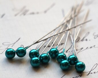 0,15Eur/St  10 Perlkopfnadel 6mm Türkis | turquoise | Pearl Corsage Pins | Pearl Headpins | Bridal Bouquet Pin | DIY Wedding | Floral Supply