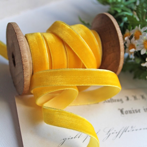 1,4Eur/m Premium Samtband Vintage Sommer Gelb 10mm Samt Velour Band Velvet Hochzeit Taufe Deko mango yellow