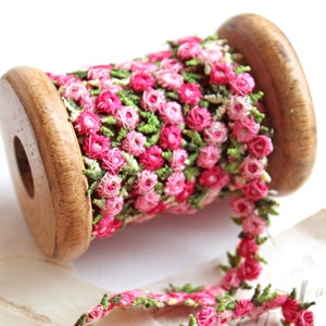 1 m each of enchanting embroidered rose trim lace 15 mm bright pink pink trim applique sewing decoration vintage style washable No.3