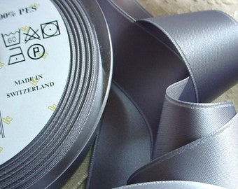 1 m of the finest double-face satin ribbon 25 mm GRAY gray 36 cut to size, washable, ironable SATIN LUXE from Switzerland