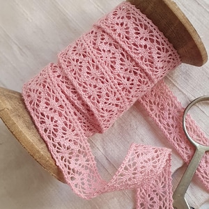 1 m fine lace trim 12 mm vintage rouge pink bobbin lace trim cotton appliqué sewing decoration washable (1)