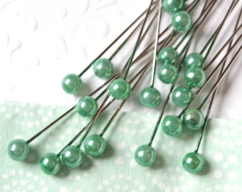 0,12 Eur/St  20 Perlkopfnadel 5mm salbei | green | Pearl Corsage Pins | Pearl Headpins | Bridal Bouquet Pin | DIY Wedding | Floral Supply