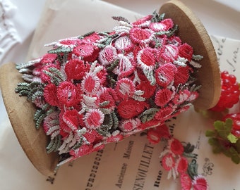 je 1m zauberhafte gestickte Borte SAKURA Kirschblüten Spitze 2cm Erdbeer - rot Applikation Nähen Deko Vintage Stil waschbar