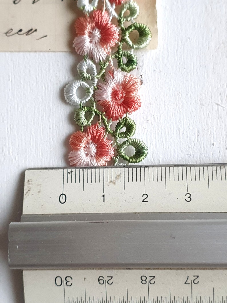 3,9Eur/m 90cm zauberhafte gestickte Blumenborte Spitze 20mm Vintage pink Borte Applikation Nähen Deko Vintage Stil waschbar No.4 Bild 5