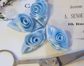 0,35Eur/pieza 4 rosas de satén grandes rosa liso rosa rosas de satén azul claro 2/3,4 cm rosebud cinta de raso apliques de rosa artesanías de costura