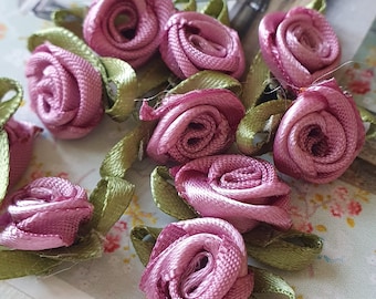 0,18Eur/St 10 small satin roses satin roses roses vintage old pink welded satin approx Ø12mm/ b20mm rose application decoration