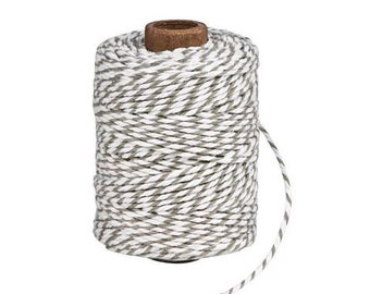 0,10 Euro/m  45m Baumwollkordel Gray ME ! Minz Weiß Cotton Twist Cord Candy Bäckergarn Bakers Twine grey white